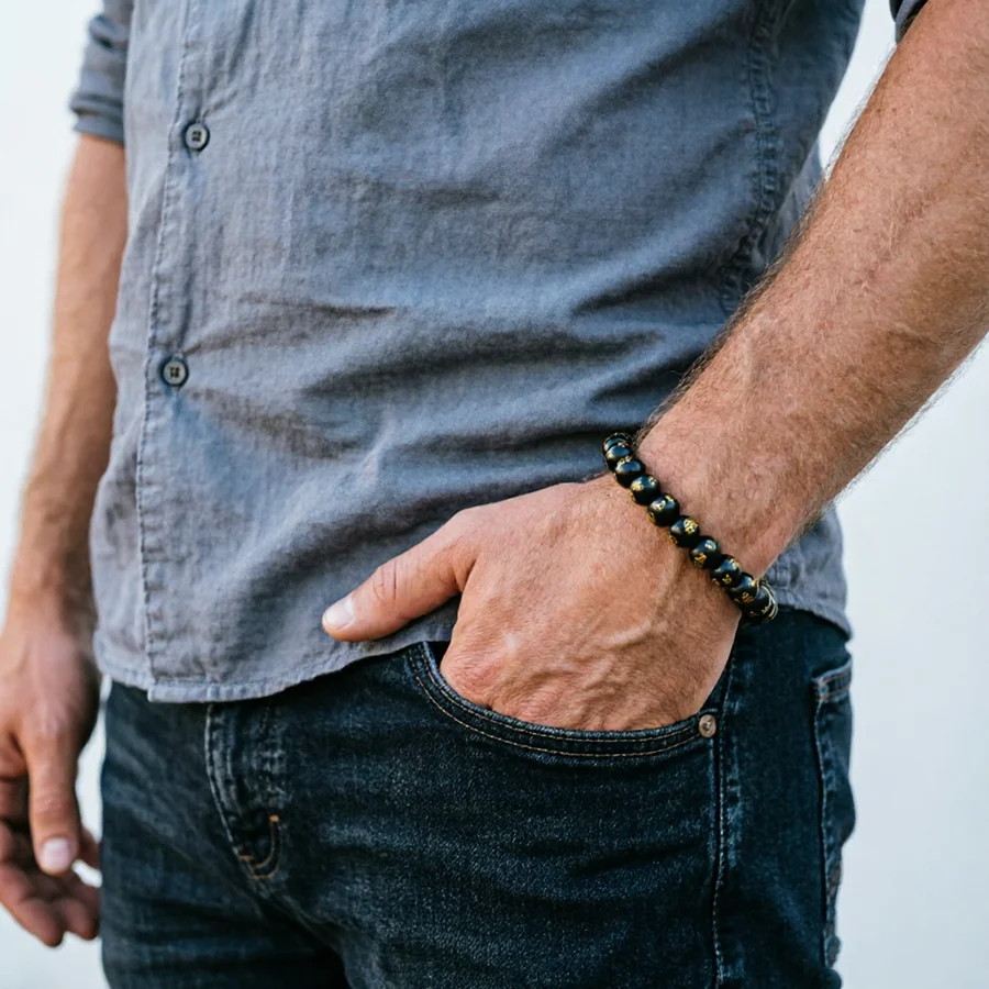 Minimalist Mens Bracelet 6/8/10/12mm Obsidian Stone Braclet Homme Yoga Meditation Prayer Jewelry Beaded Braslet Accessories