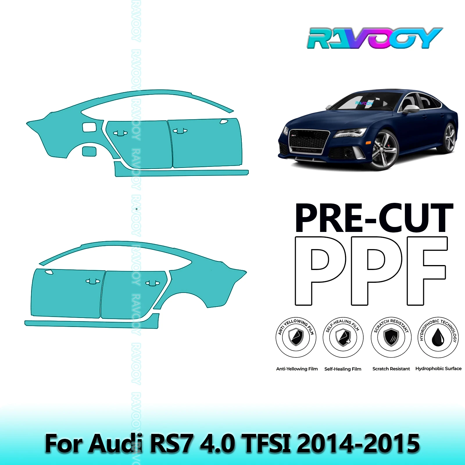 

For Audi RS7 4.0 TFSI 2014-2015 8.5mil Clear Matte Pre-Cut PPF Door & A/B Pillar Kit TPU Paint Protection Film Set