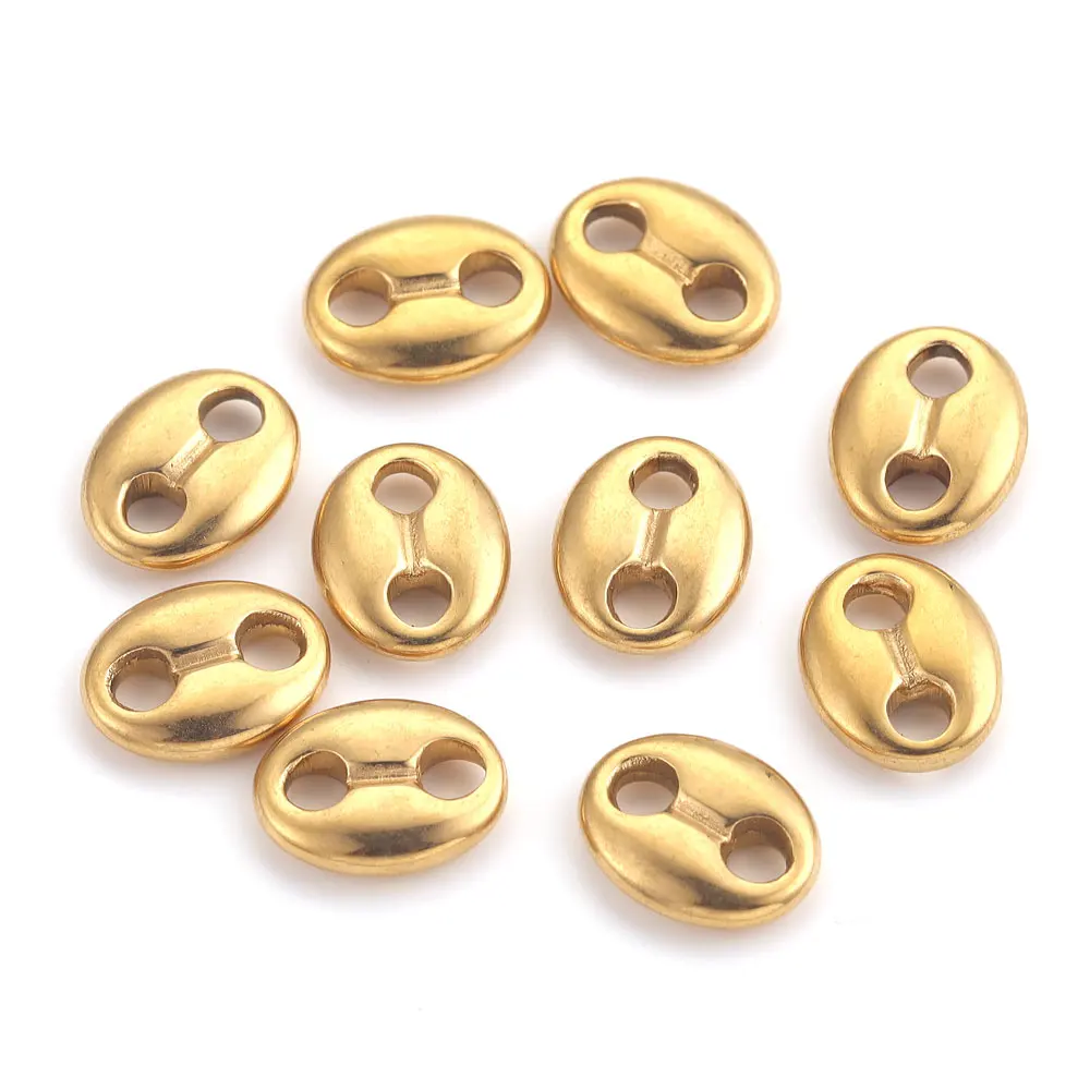 10pcs Stainless Steel Coffee Bean Charm Connector for DIY Bracelet Double Hole Oval Flat Pig Nose Connector For Jewelry Making