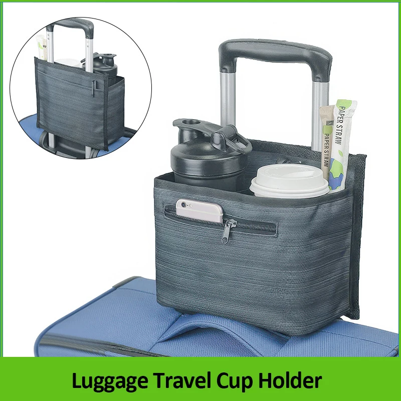 Luggage Travel Cup Holder Durable Free Hand Travel Luggage Drink Bottle Bag Travel Cup Storage Bag Fits for Suitcase Handles