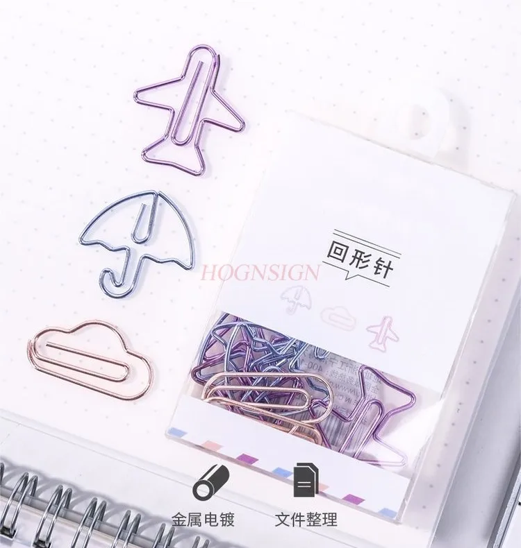 12pcs Cute Paper Clips Cartoon Colorful Metal Paper Clips Small Fresh Student Bookmarks Stationery