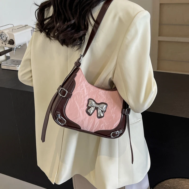 LEFTSIDE Bow Sweet Small Crossbody Bags for Women 2024 New Trend Fashion PU Leather Shoulder Bag Women Y2K Handbags and Purses