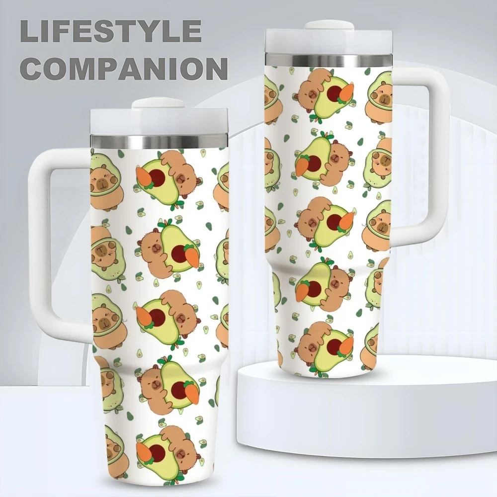 Avocado Capibala Vacuum Flasks 40oz Stainless Steel Vacuum Insulated Tumbler with Straw Leak Resistant Travel Mug