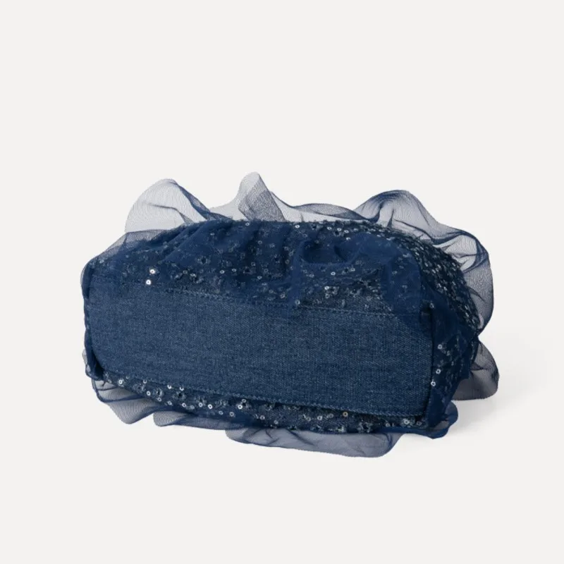 Bolsas de ombro jeans de lantejoulas femininas, versátil bolsa de balde tiracolo, moda coreana, casual, design simples, verão, nova, 2024