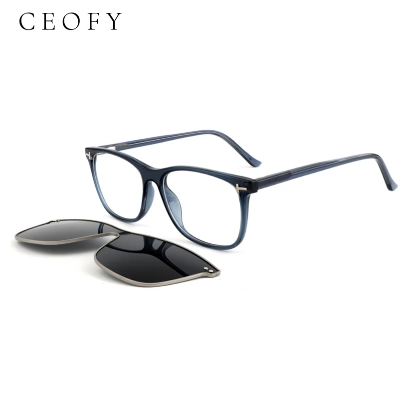 CEOFY Men Metal Glasses Frame 2 In 1 Magnet Polarized Clip On Optical Myopia Prescription Ultra-Light Eyeglasses Frame For Men