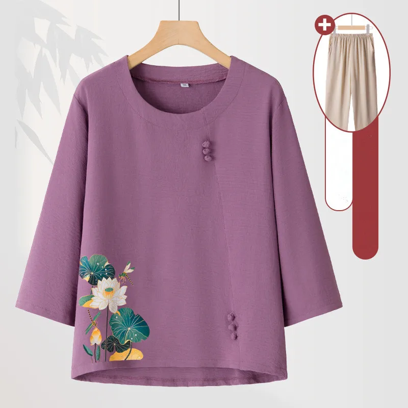 

Casual Pajamas For Women New Cotton Spring Autumn Two Piece Set Middle Aged Mother Outfit Outside Wear Lounge Clothing Suit