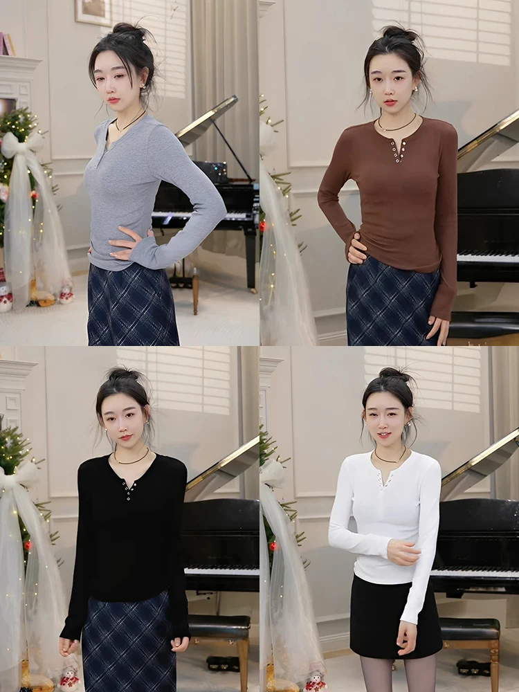 

Женская трикотажная базовая кофта OUDOEE с длинным рукавом и открытым воротником, приталенная, новая весенняя модель, мягкая, удобная, дышащая