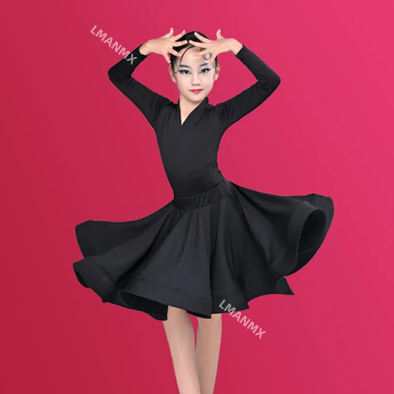 Girls Professional Latin Dancing Dress Kids Ballroom Salsa Dance Wear Clothing Children's Competitions Latin Stage Wear Clothes