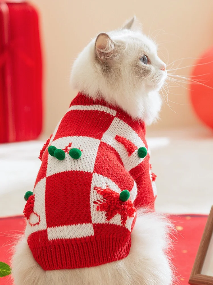 

Clothes For Cats Christmas Outfit Holiday Costumes Pet Kitty Winter Coat Kittens Sweater Warm Knitwear Sphinx Cute Ornament