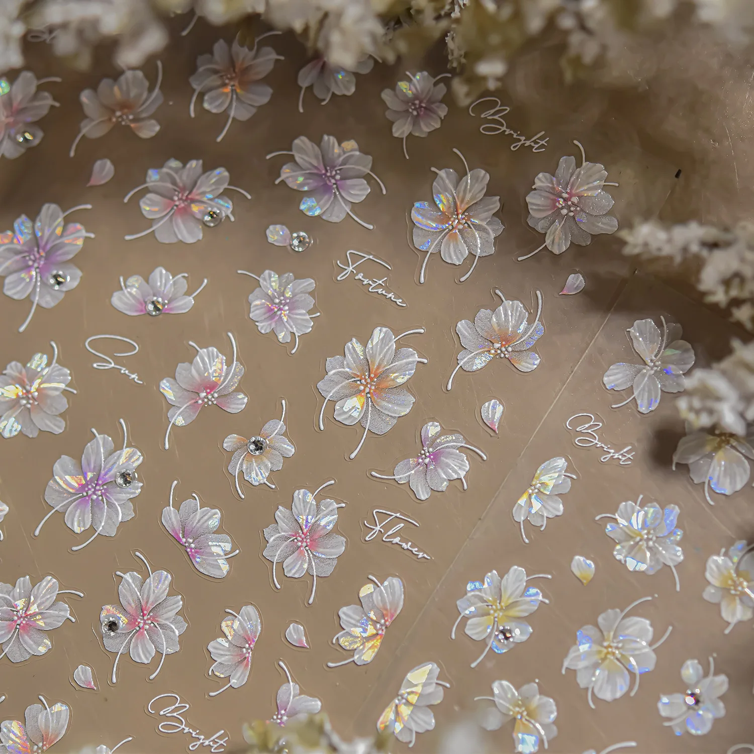 Roze Paars Bloemblaadje Kersenbloesem Perzik Bloesem Vallende Bloemen Gradiënt 5D Zelfklevende Nail Art Sticker Manicure Decals