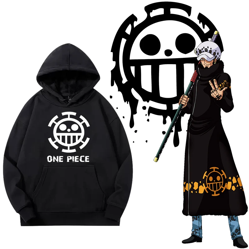 

Hearts ONE PIECE Clothes Anime Pattern Trafalgaro Hooded Sweater Loose Fleece Men's Casual Comfortable Couple Top