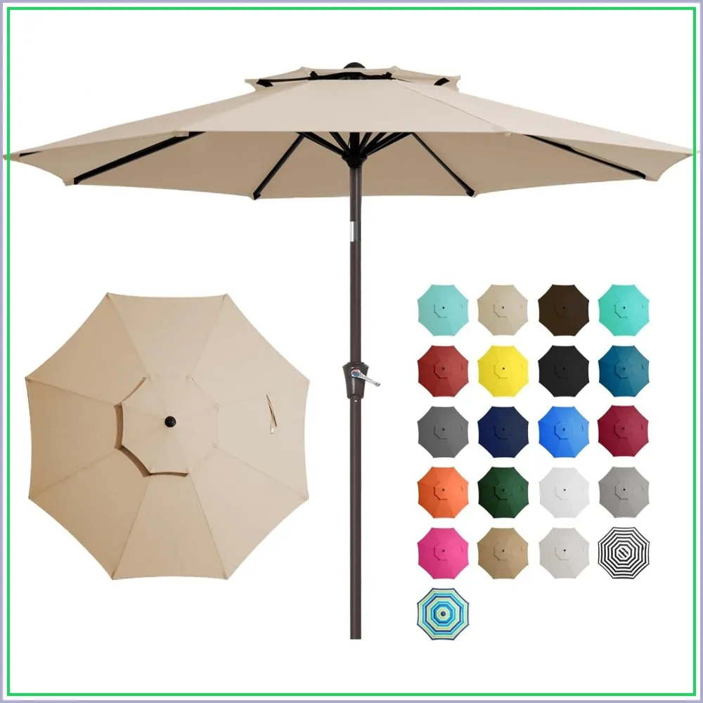 9 ft 2-Tier Patio Umbrella with Push Button Tilt & Crank, 8 Sturdy Ribs, UV Protection Waterproof Sunproof Beige