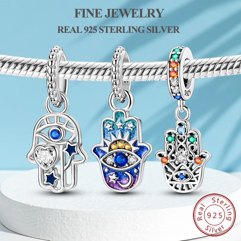 

Original Real S925 Sterling Silver Charms Bead Pendant Hand Eye Sun Moon Stars Religious Charm Fit Bracelet Necklace DIY Jewelry