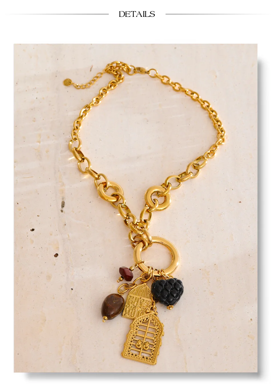Yhpup Statement-Halskette mit Herz-geometrischem Charm-Anhänger aus Kunstharz, handgefertigt, Edelstahl, stilvoll, einzigartig, unverwechselbar, trendiger Schmuck – Detail 10