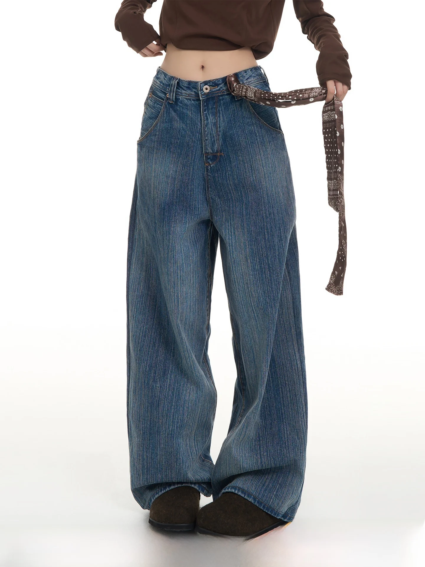 

Wutong Ретро прямые джинсы с высокой талией женские осенне-зимние свободные брюки длиной до пола корейский дизайн Sensation