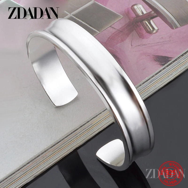 

ZDADAN 925 Sterling Silver Open Cuff Bracelet Bangles For Women Men Couple Fashion Jewelry Gift