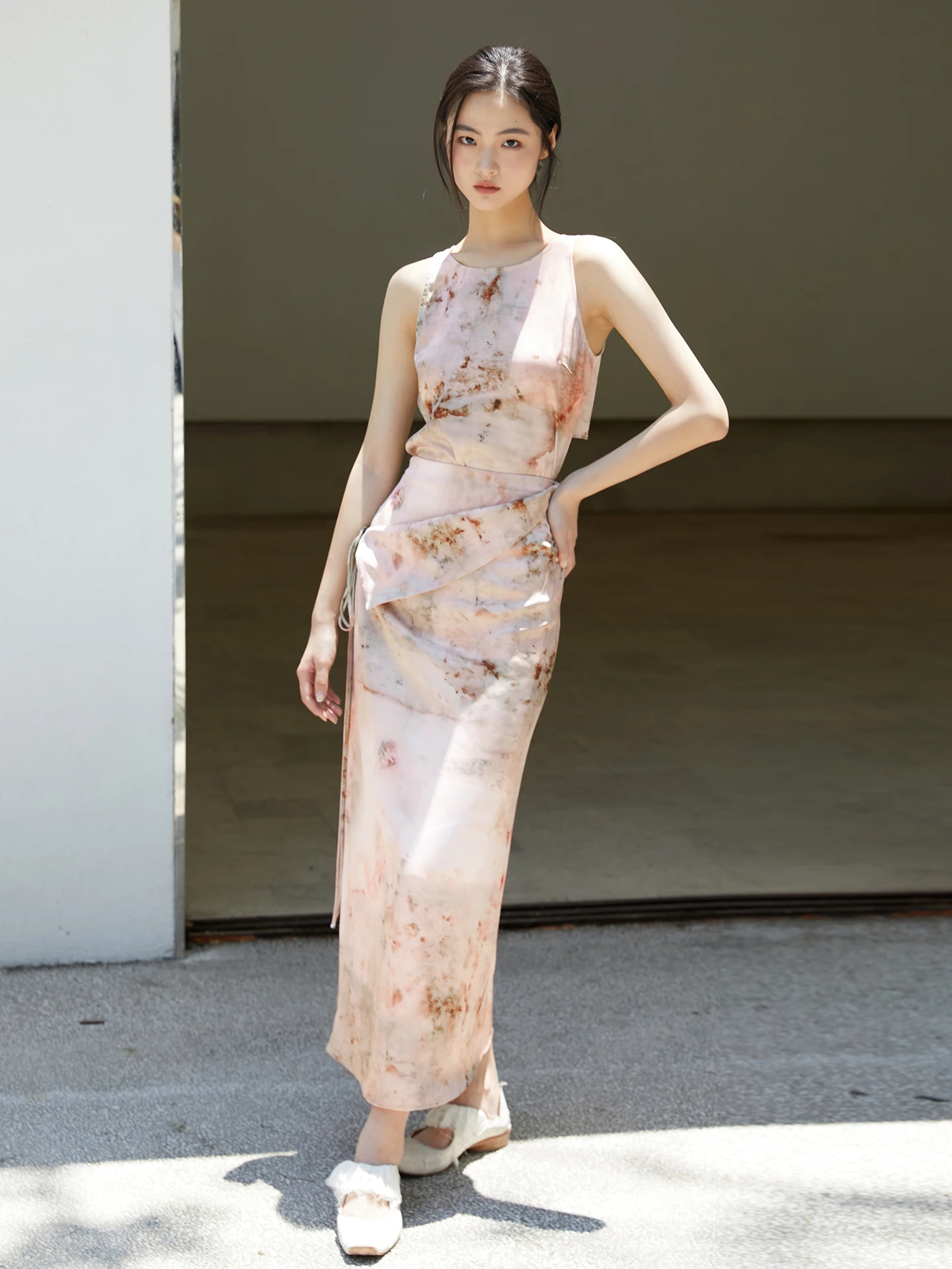 مستوحاة من Fresco Wrap Sle Rope ter Vest High Open Ba Summer Faion مجموعة تنورة نسائية ملفوفة بحبل