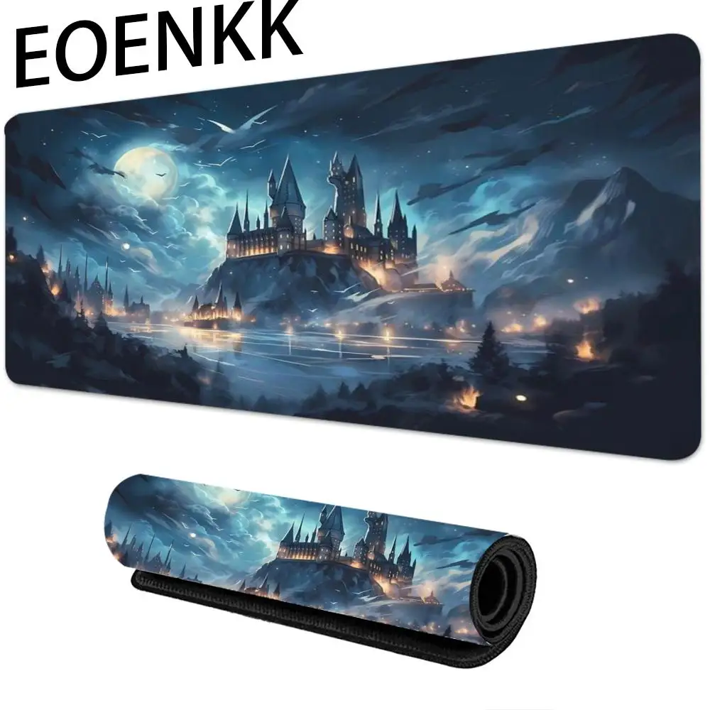 Alas Mouse Pemandangan Malam Alas Meja Permainan Kantor Komputer Besar Alas Mouse Keyboard Gaming Karet Antiselip Alas Meja Panjang