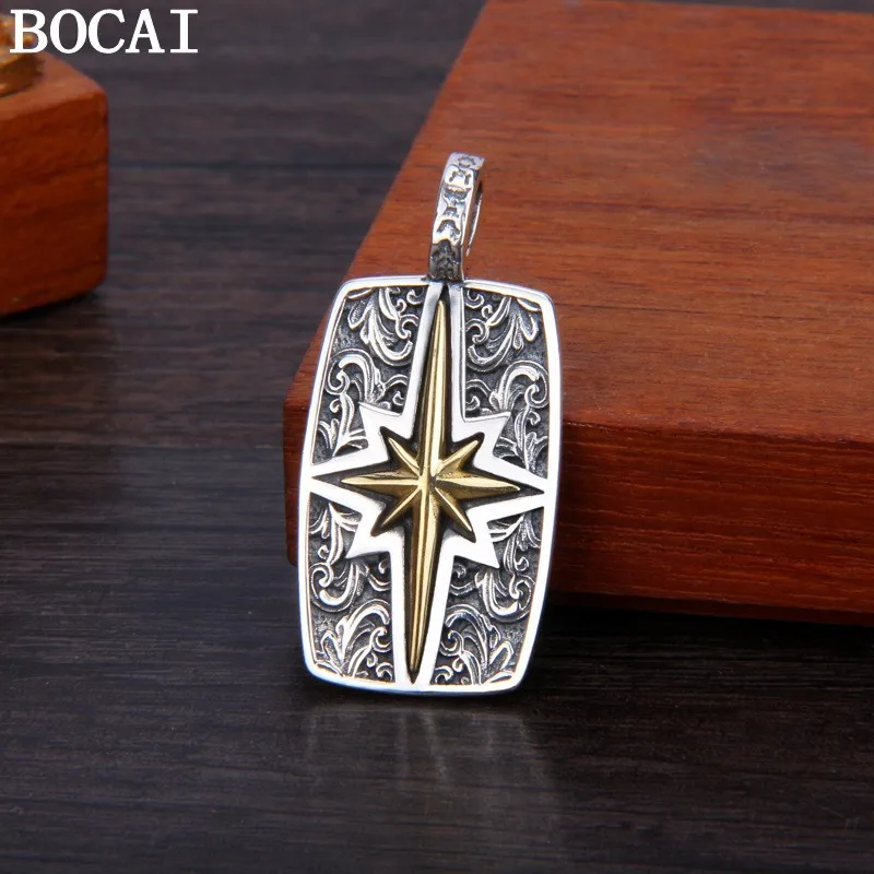 

BOCAI S925 Sterling Silver Rising Star Personality Copper Octagonal Pendant