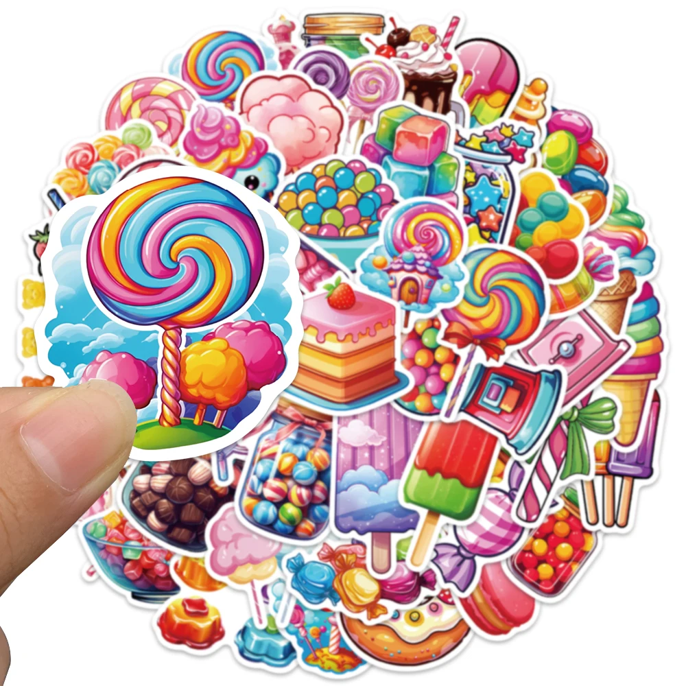 50pcs Aesthetic Cartoon Dessert Lollipop Candy Stickers Cute Kids Water Bottle Sticker Luggage Laptop Guitar Waterproof Decals