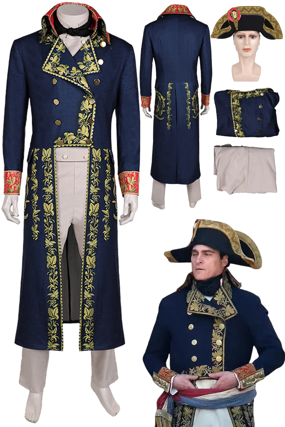 

Napoleon Cosplay Fantasy Costume 2023 Movie Roleplay Blue Printed Clothing Hat Outfit Adult Male Men Halloween Disguise Suits