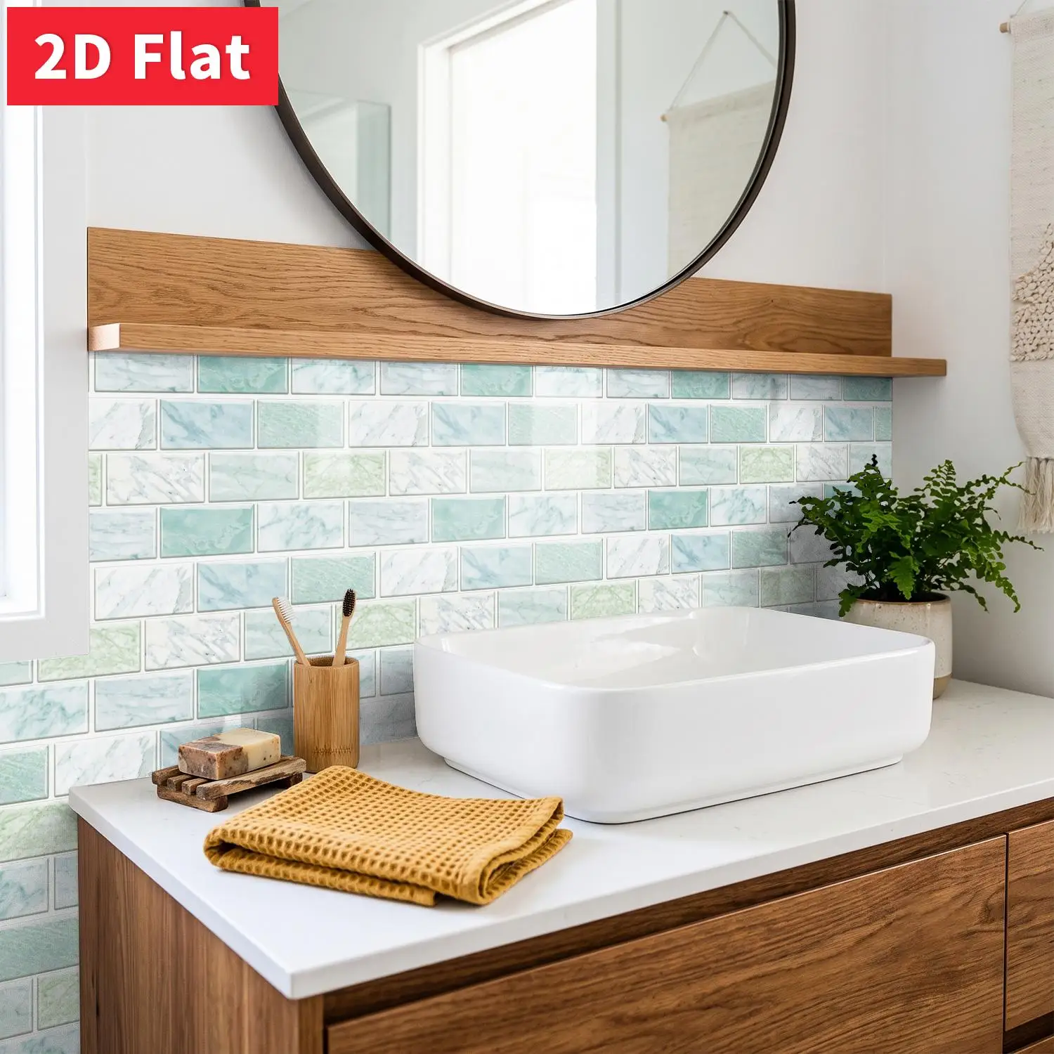 Solid Mint Green Subway Tile Stickers, HD Texture Self Adhesive Peel & Stick Minimalist Wall Decor 11.81