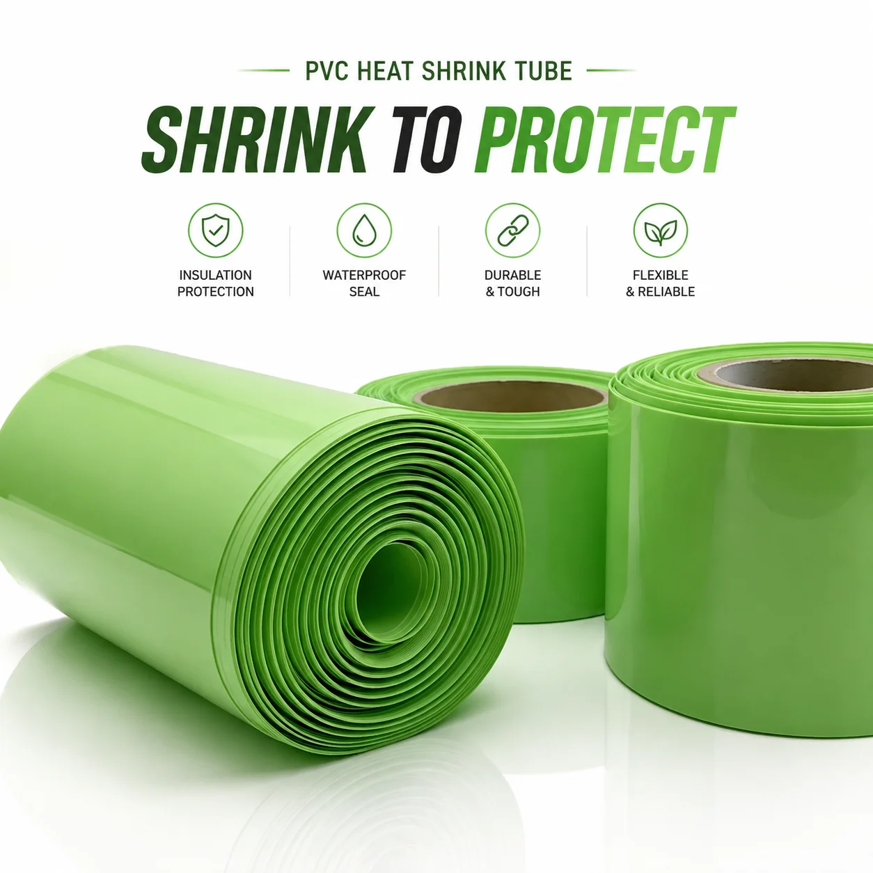 Shrink and Compact Green PVC Heat Shrink Tube 30mm-100mm Wide Automation Equipment Line Color Code Tube