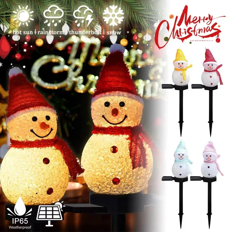 Nwe Año Luces de decoración navideña Forma de muñeco de nieve Luces solares LED Lámpara impermeable al aire libre Jardín Césped Paisaje Luz nocturna