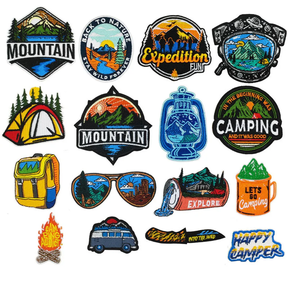 Outdoor Camping Cloth Sticker Landscape Glasses Tent Backpack Embroidery Sticker Accessories Back Rubber Badge