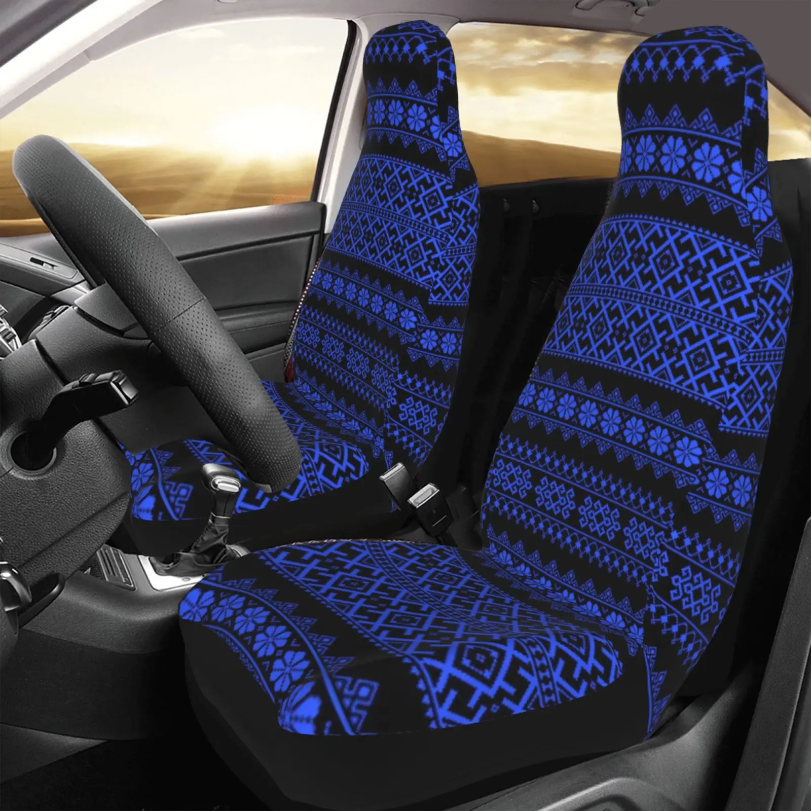Black and Blue Retro Printed Checkered General Motors Seat Cover Suitable for All Car Seat Cover Protection 2-piece Set