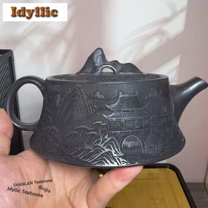 410ml Yixing Purple Clay Teapots Master Handmade Landscape Pot Raw Ore Stone Yellow Mud Kettle Zisha Tea Set Tea Items Supplies