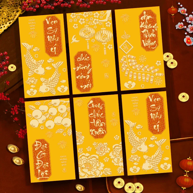 6 قطعة مغلف أحمر Chienses السنة الجديدة مغلفات المال شنطة هدايا هونغباو محظوظ حقيبة المال مهرجان الربيع نوفيل تشينو 2026