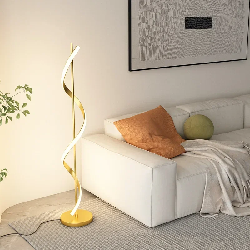 Lámpara de pie LED moderna de estilo nórdico con diseño en espiral, luz de lujo para estudio, decoración interior del hogar, dormitorio, mesita de