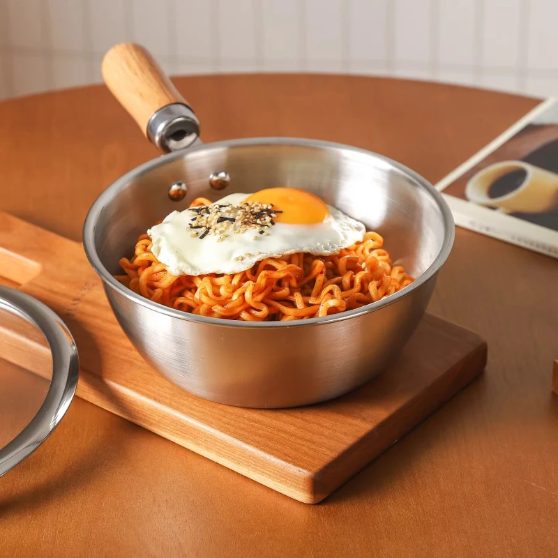 

LMM stainless steel instant noodle bowl with lid and handle, open flame induction cooker large bowl