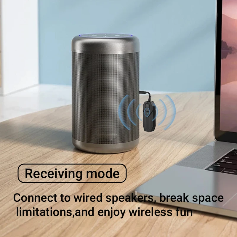 블루투스 5.4 오디오 송수신기 3.5MM AUX HiFi 스테레오 음악 무선 오디오 어댑터 (TV, PC, 비행기, 자동차용 마이크 포함)