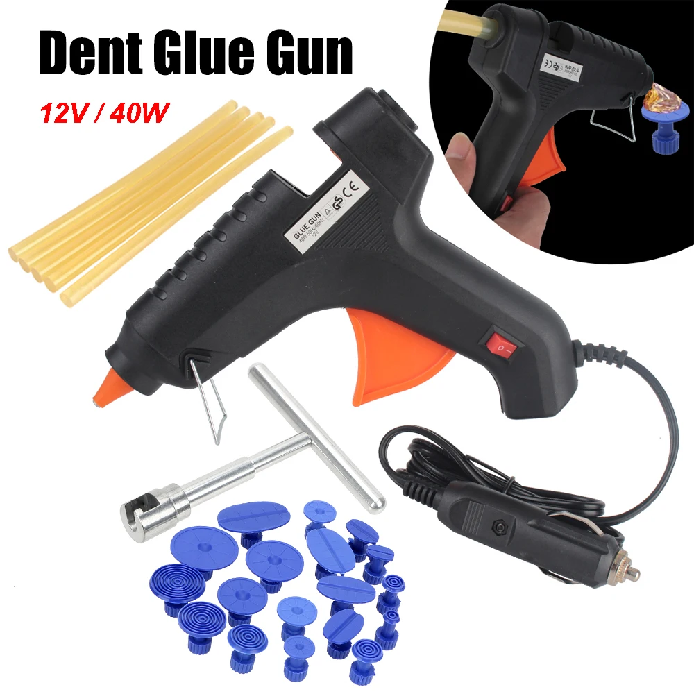 

Cigarette Light Plug Glue Gun Set 11mm 5pcs Glue Sticks 12V 40W Car Dent Puller Repair Tools Auto Care Garage Truck Accessories