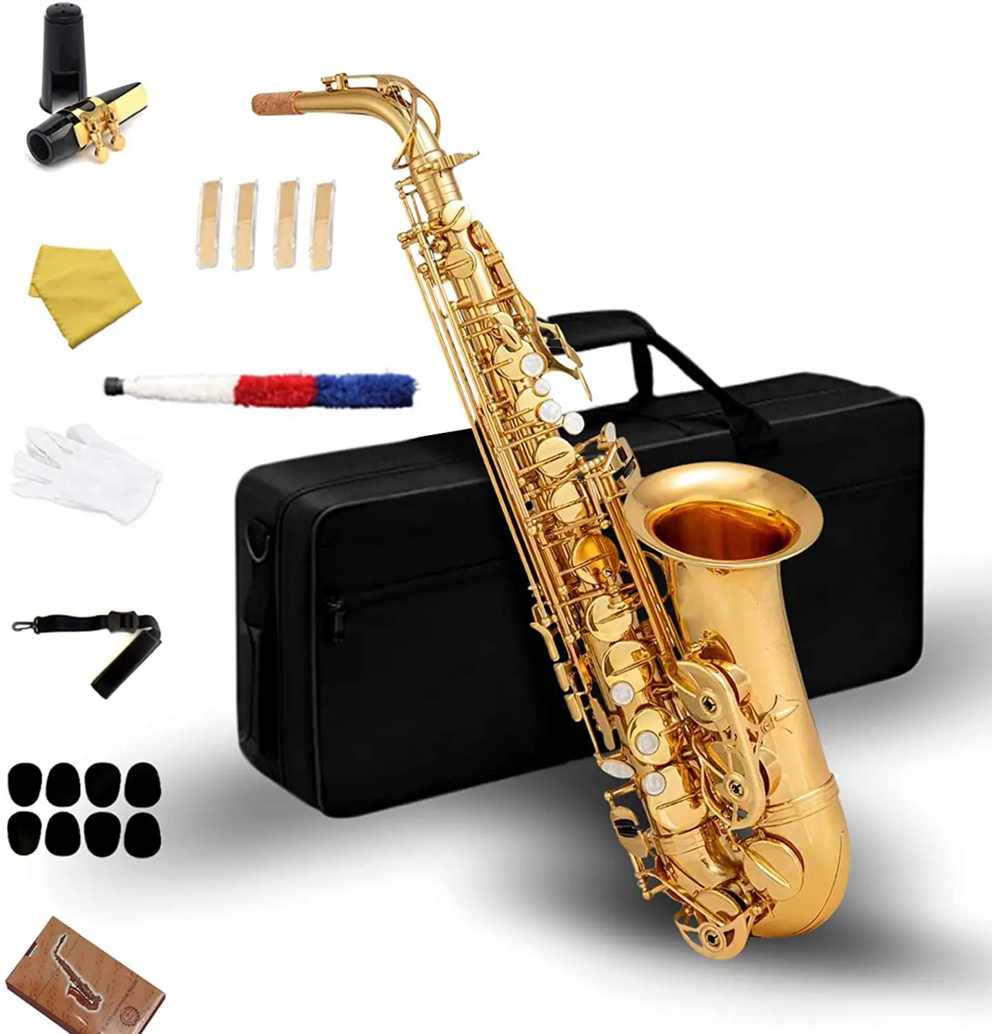 

Professional Electrophoretic Gold E-Flat Alto Saxophone with Accessories Soprano Saxophone Complete Set