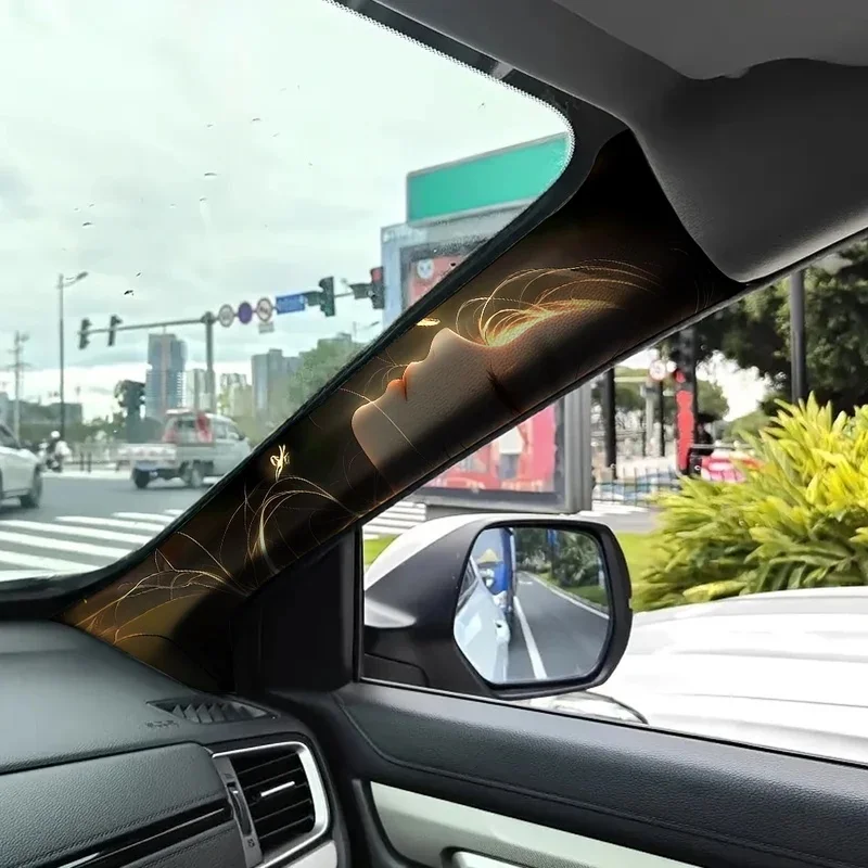 Car A‑Pillar Vinyl Decal, Golden Girl Butterfly Pattern Auto Interior Sticker, Universal Car Door Pillar Decor Sticker