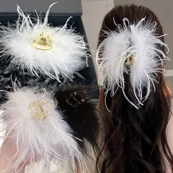 Korean Imitated Ostrich Feather Hair Claw Clips Ins Plush Ponytail Hairpin Crab Barrette for Women Girl Luxury Hair Accessories