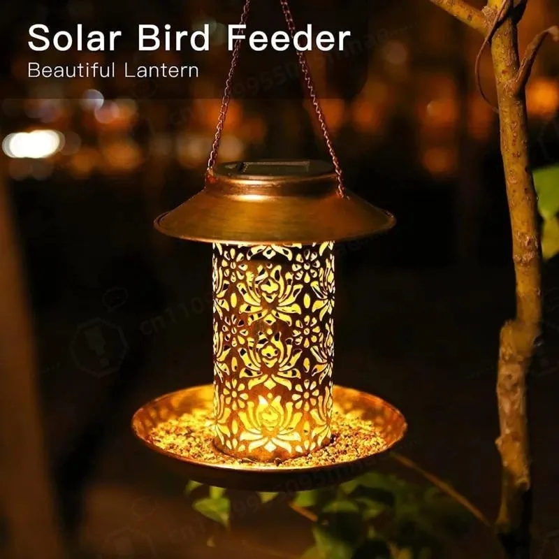 Solar Hummingbird Bird Feeder, Garden Wrought Iron Creative Decorative Light, Outdoor Garden Hanging Feeding