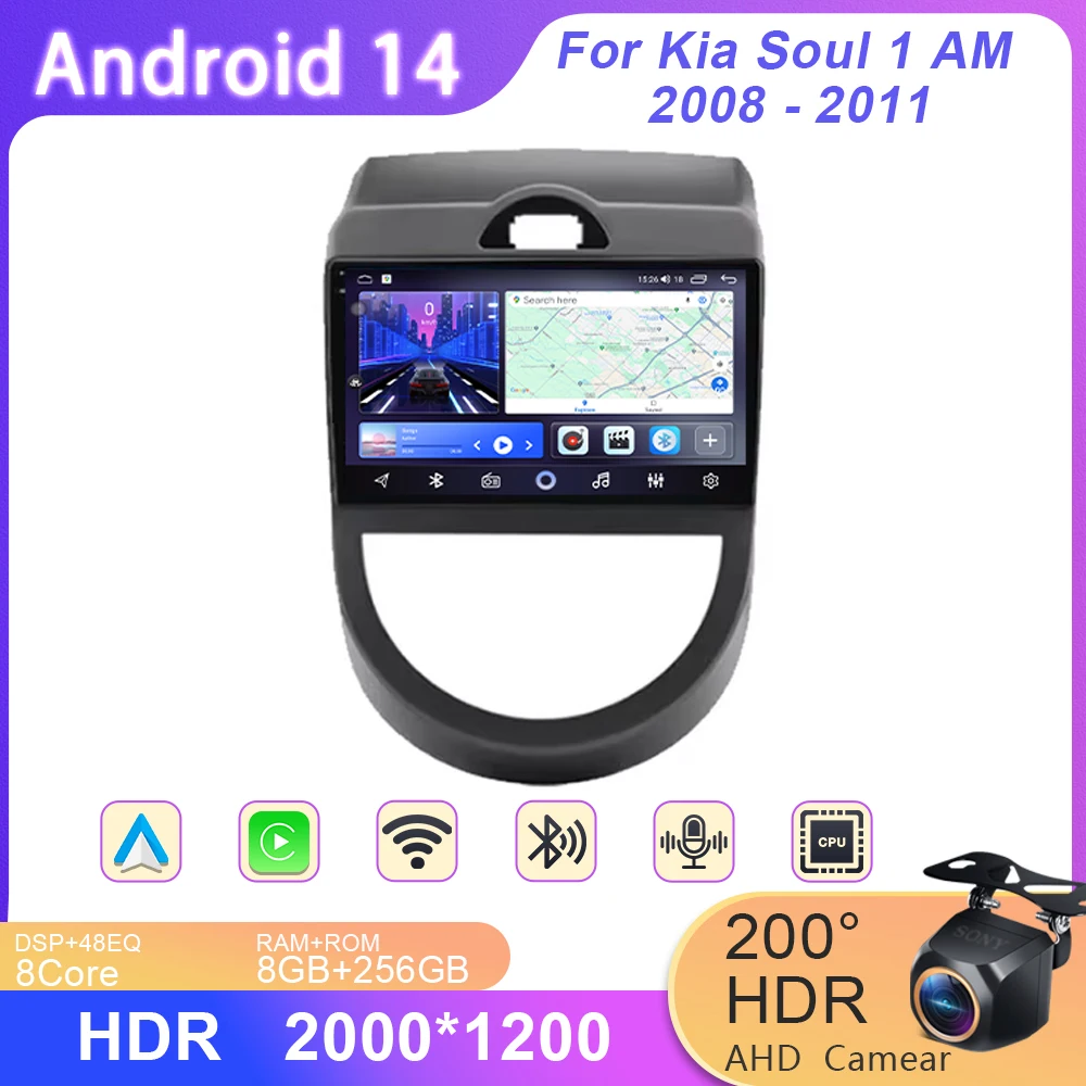 

Android 14 For Kia Soul 1 AM 2008 - 2011 Auto Radio Stereo Head Unit GPS WIFI Carplay Multimedia Video Player Navigation No 2din