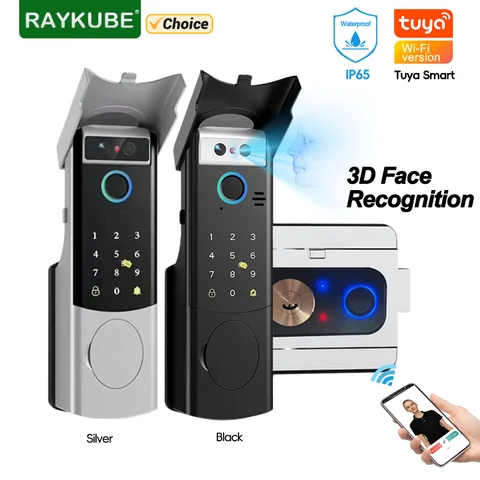 RAYKUBE V8 Waterproof Tuya WiFi Face Recognition Lock Digital Dual-Fingerprint Lock With APP Remote Video Intercom For Gate Door