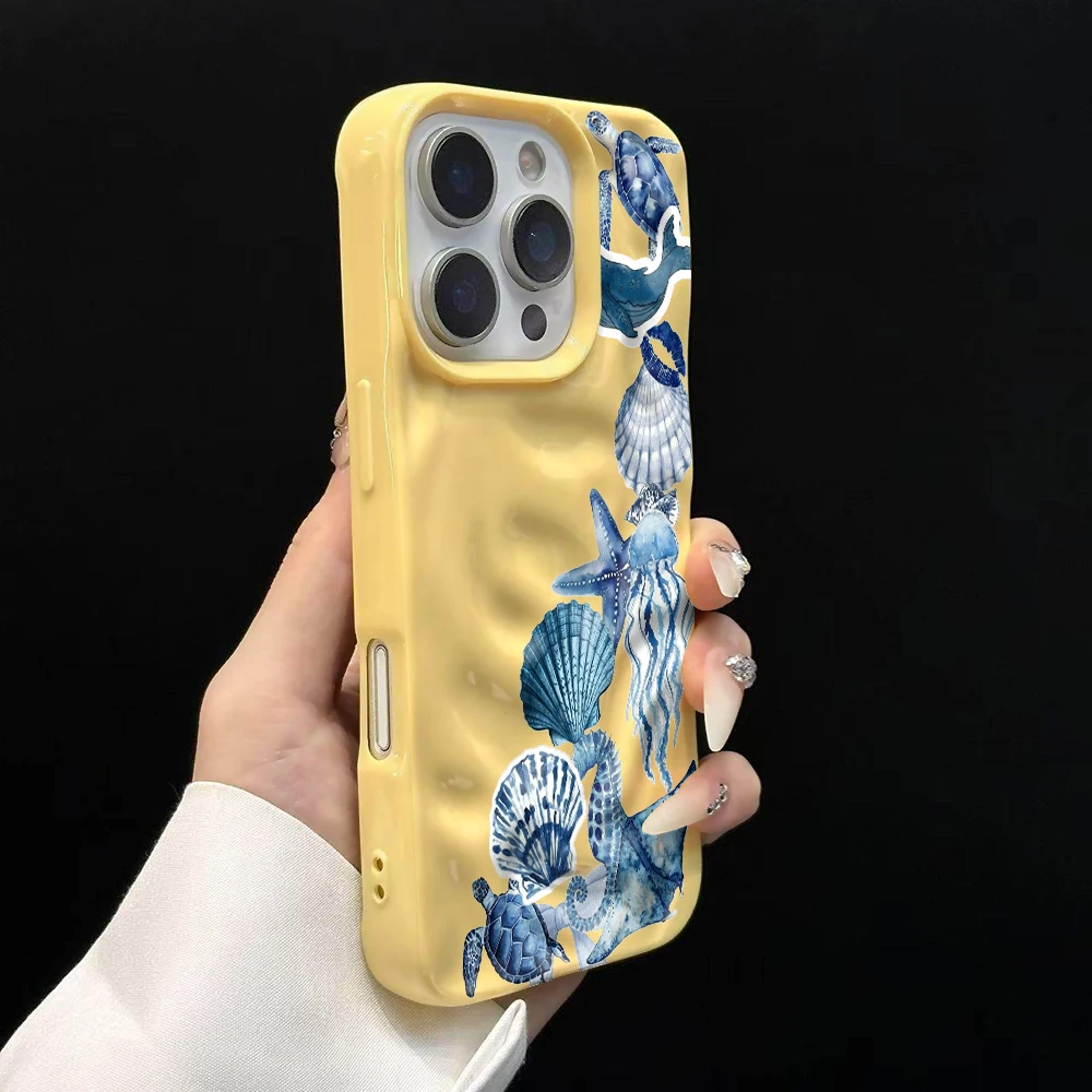 Stilvolle Handyhülle mit Meerestiermuster für iPhone 17 16 15 14 13 12 11 Pro Max 14 Plus 17Air, Faltenwellen-Design, weiche Silikonhülle – Detail 11