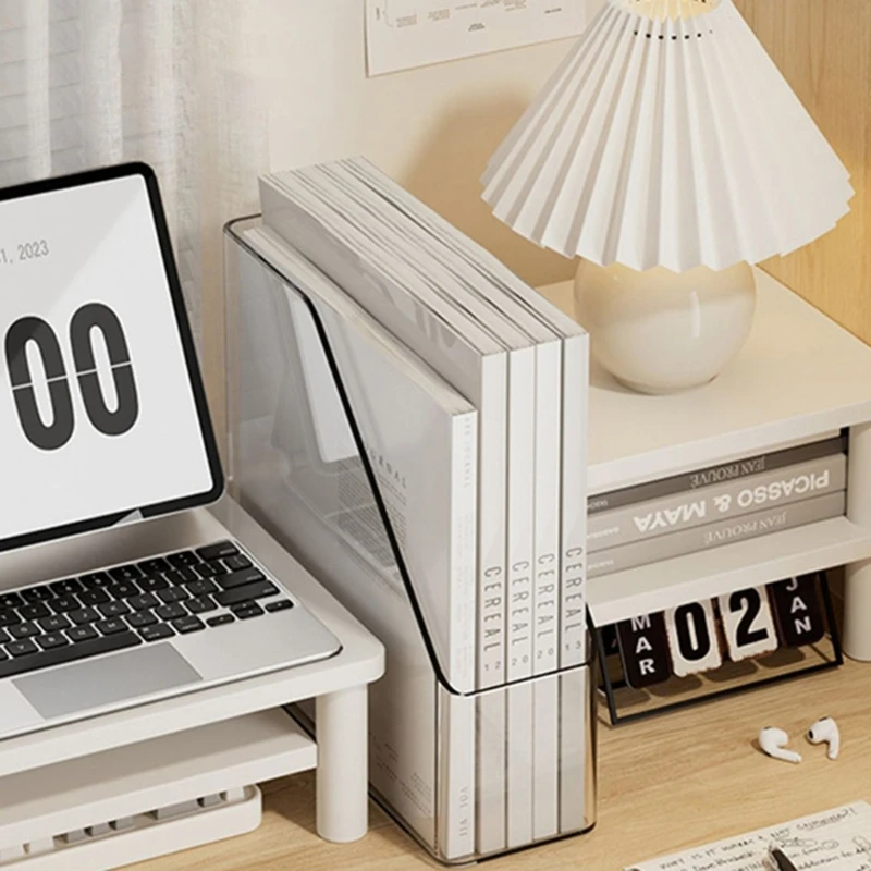 Acrylic Minimalist Clear Plastic Desk Organizer Single Slot File Magazine Book Storage Office Desktop Storage Rack ﻿