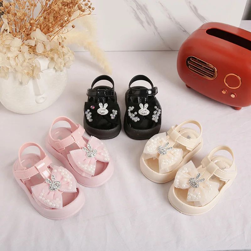 Trendy Cute Rabbit Bowknot Sandals For Baby Girls, Breathable Wear-resistant Walking Shoes For Indoor Outdoor