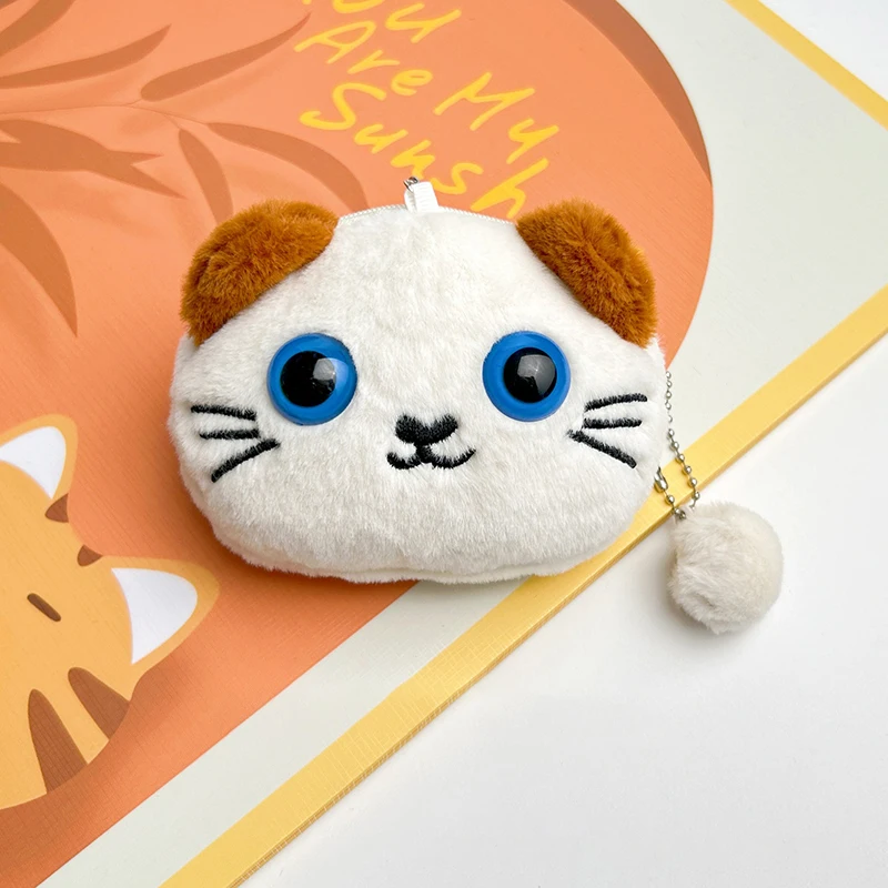 Criativo Gato Anime Plush Coin Purse, Kawaii Mini Coin Purse, Sacos redondos dos desenhos animados, Pingente, Organizador de auscultadores, Nova Moda