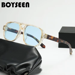 Vintage Fashion Square Sunglasses Women Men 2025 Modern Thick Frame Eyewear Yellow Blue Lens Sun Glasses Female UV400