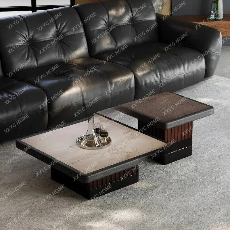 L minimalist rock slab coffee table combination square living room home light luxury high-end solid wood ash wood
