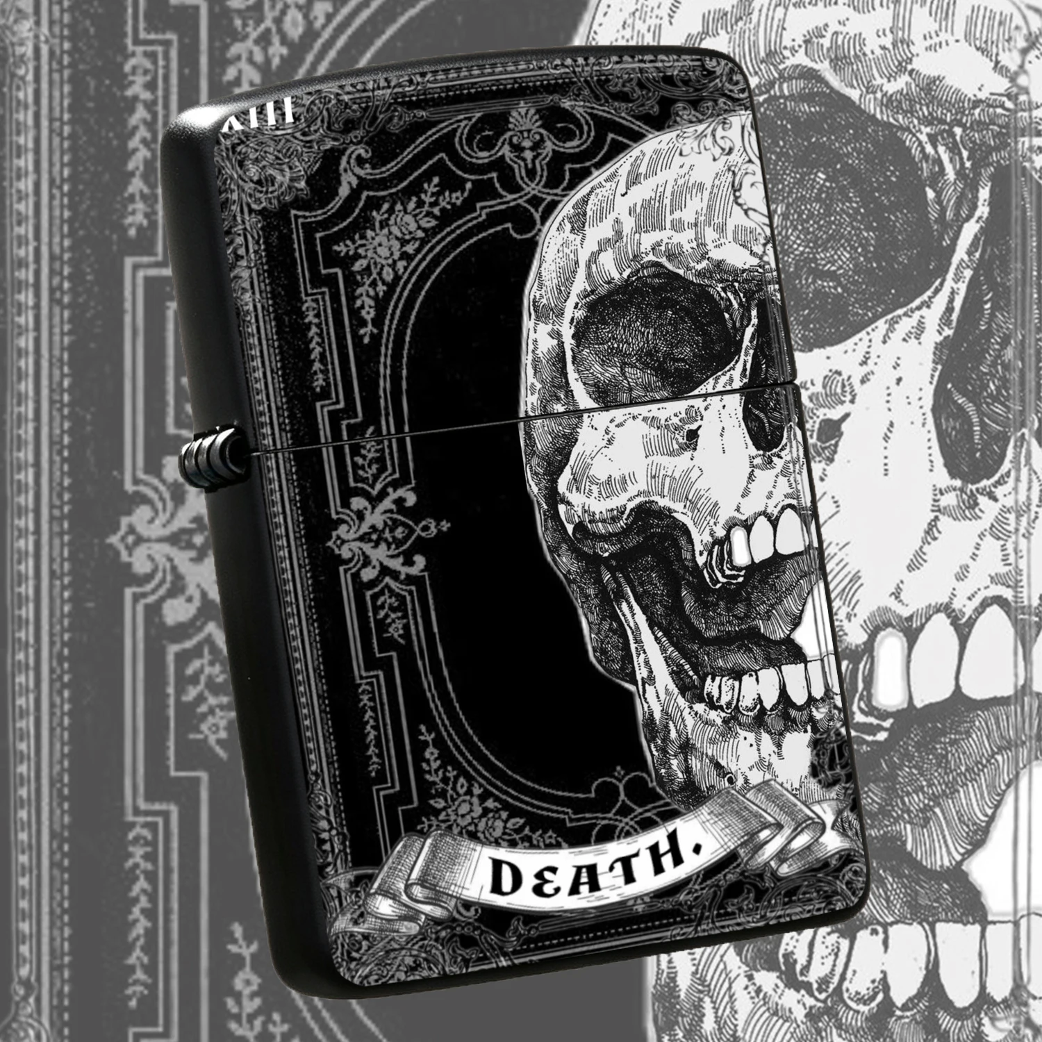 Vintage Tarot Card No.Xiii Death Skull Etched Retro Dark Aesthetic Durable Housing  Windproof Durable Portable Pocket For Outdoor Camping Daily Use Unique Collectible Gift For Gothic Style Enthusiasts Boyfriend A Fun And Humorous Lighter