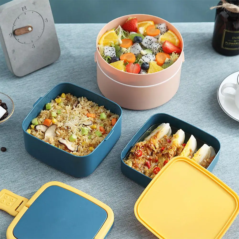 Portable Double-layer Lunch Box Leak Proof Divided Containers Bento Model Box 6 Thermal Microwave Food W6C2